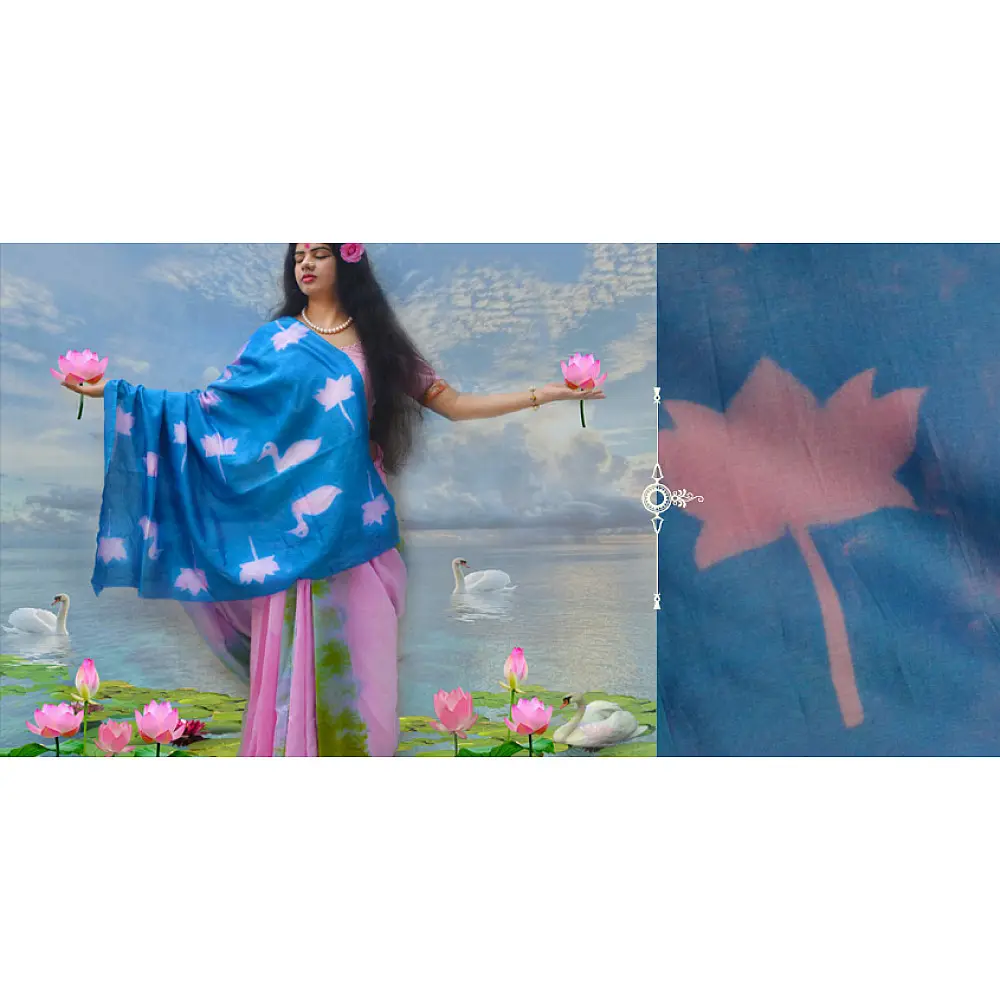 रंग महल ☙ Clamp dyed chanderi silk saree { झील } ☙ 9